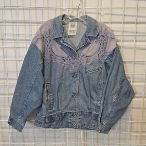 Together Vintage Blue and Periwinkle Lace Jean Jacket Size Large
